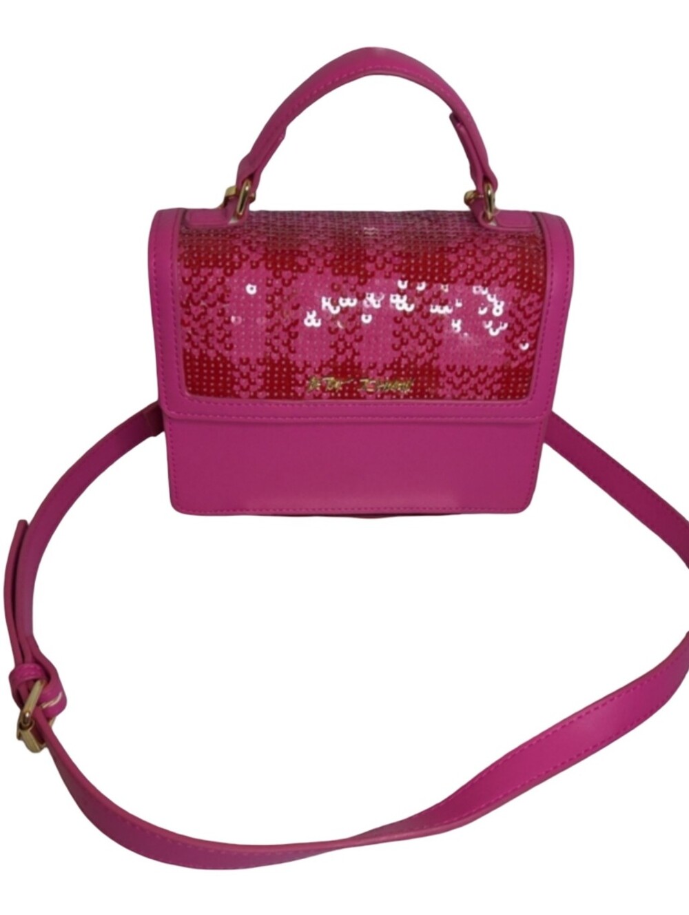 Betsy Johnson Mylo Hot Pink Red Sequin Top-Handle Crossbody Bag Purse Handbag